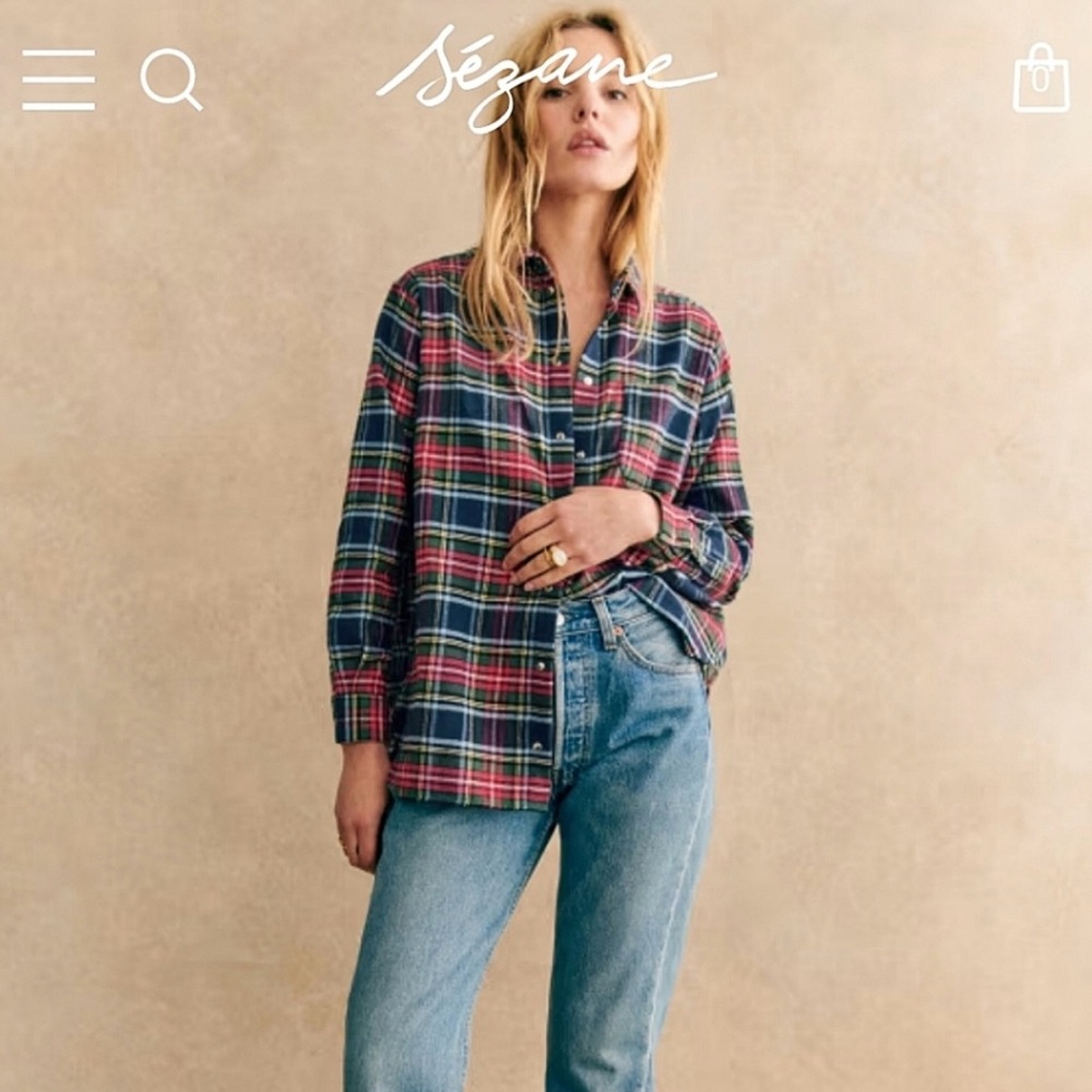 NWT Sézane Max Plaid Shirt